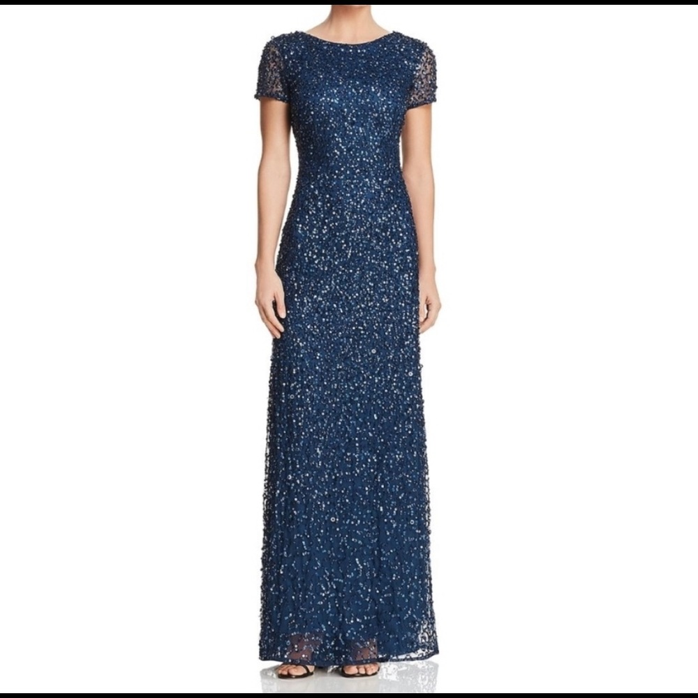 Adrianna Papell Sequin Scoop
Back Gown
Deep blue
Length - 59"
